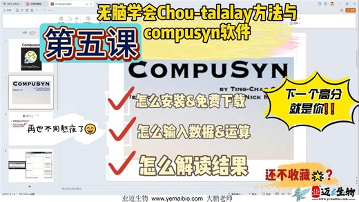 （5）Chou-Talalay分析法，药物联合作用分析 Compusyn软件安装与下载，软件用法与结果解读。