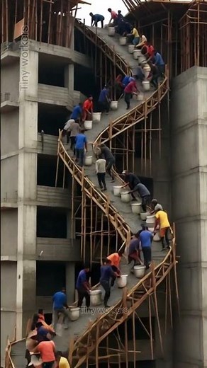 💪 Human Power Builds the Skyscraper! | Concrete Carrying Like Never Before #construction #shorts