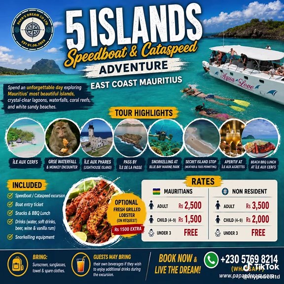 5 Islands Speedboat Tour East Coast Mauritius – Île aux Cerfs Trip