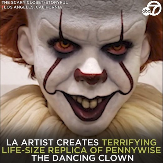 39K views · 290 reactions | THE STUFF OF NIGHTMARES: A horror artist in L.A. took #SpookySeason to a whole new level, creating a life-size doll of Pennywise, the iconic villain from the movie "It." Mark Anthony modeled the terrifying clown prop after Bill Skarsgard’s portrayal of Pennywise in the 2017 IT Movie, based on Stephen King’s novel of the same name. 嵐 https://abc7.la/2x3EZLB | ABC7 | Facebook