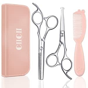 CIICII Kids Hair Cutting Scissors Shears Kit, Safety Round Tip Barber Haircut Scissors Set (Hair Trimming Hairdressing Haircutting Thinning Shears) for Baby Toddler Children, Hairdresser Home Salon
