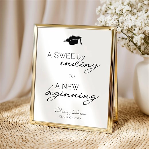 Graduation Candy Bar Sign- Printable Grad Party Dessert Table Sign, Editable Treat Table Sign, A Sweet Ending Beginning Decor, Class of 2026 - Etsy