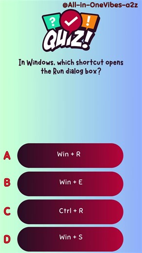 In Windows, which shortcut opens the Run dialog box?