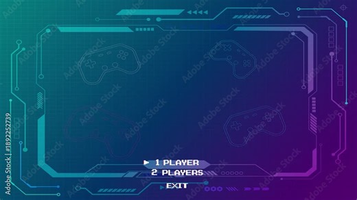 START NEW GAME. Retro Futurism Sci-Fi Background. glowing neon grid. and stars from vintage arcade comp.