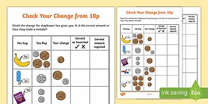 Check Your Change from 10p Worksheet