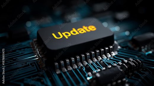 Close up of update word on gray keyboard key with yellow accent