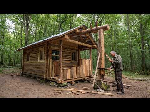 He Built a Fully Equipped Wooden Cabin… Completely by Himself!