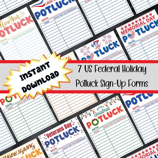 Downloadable Potluck Sign-up Sheet Bundle | 7 US Holiday Forms | Office Party Planner | Instant Digital File - Etsy