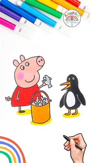 Peppa Pig Simple Drawing Tutorial | Draw Peppa Pig and Pinguin Wow 🌈🐽 #peppapig #shorts #friends