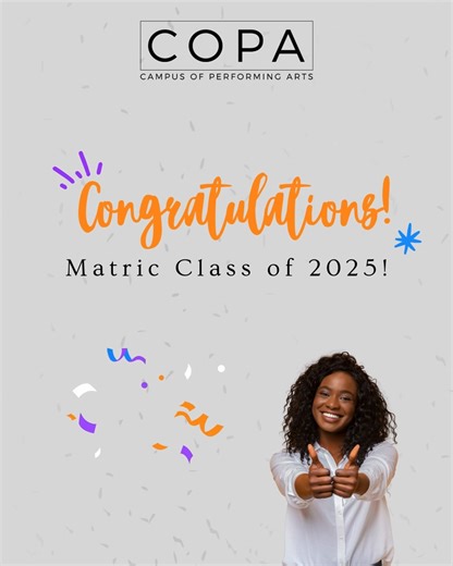 🎓 Congratulations to the Matric Class of 2025! 🎉 What an incredible milestone - your hard work, resilience, and dedication have paid off, and you should be extremely proud of everything you’ve achieved. As you take your next step, remember that registrations for 2026 are still open at COPA. We offer full-time, part-time, and online study options, designed to help you turn your passion for music into real-world skills and opportunities. Here’s to new beginnings, bold dreams, and exciting journe