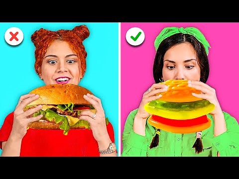 GIANT GUMMY FOOD VS REAL FOOD CHALLENGE || Funny Food Challenges by 123 GO! GOLD