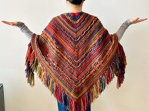 Boho Crochet Triangle Shawl, Colorful Fringe, Cotton Festival Wrap - Etsy