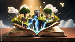 Open Storybook with Magical Fantasy World Emerging