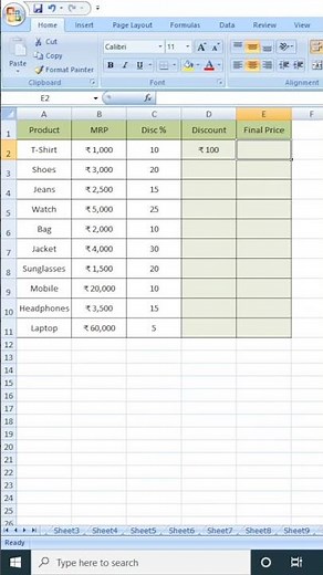 Discount Calculation in Excel | Excel Tips & Tricks #excel #spreadsheet