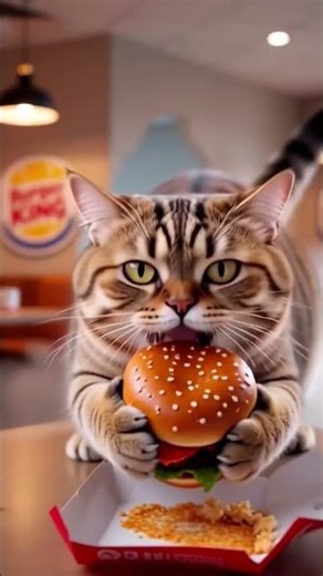 Burger King Cat: High-speed Burger Mukbang! 🍔 AI Animation #Cat #Burger King #Hamburger #Mukbang,