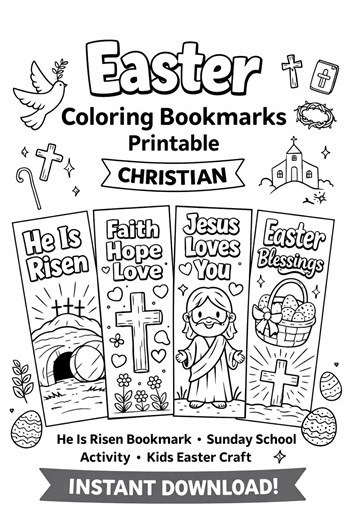 Christian Easter Coloring Bookmarks Printable – 100 Unique Designs – He is Risen – Sunday School Activity – Kids Easter Craft – Religious Bo - Etsy
