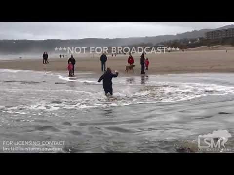 01-27-2018 Cannon Beach, Oregon - Sneaker Wave Engulfs Beachgoers