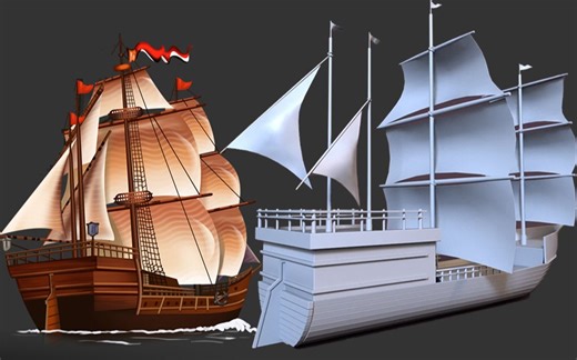 【3DMAX零基础建模】从零教你做船模型，超简单场景案例讲解