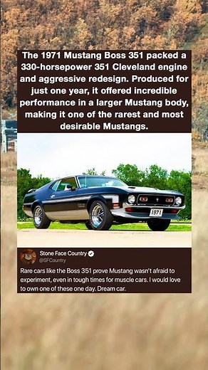 The 1971 Mustang Boss 351 packed a 330-horsepower 351 Cleveland engine and aggressive redesign.