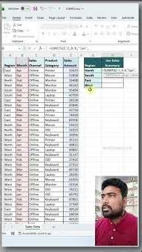 📊 SUMIFS Function in Excel | Region & Month Wise Sales Report #excel #shorts