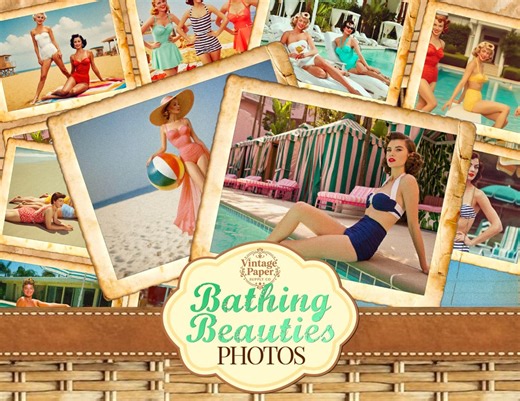 1950s Vintage Bathing Beauty Photos, Retro Women Ephemera, Scrapbooking Bathing Suit Photos, Printable Vintage Color Photos - Etsy