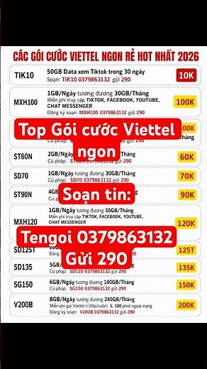 Top gói cước mạng 4g 5g Viettel ngon 2026