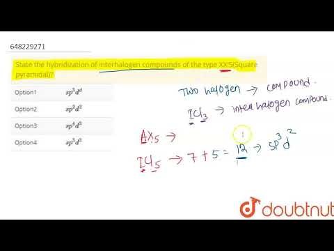 State the hybridization of interhalogen compounds of the type XX\\'5(Square pyramidal)? | CLASS ...