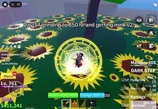 Progress on Blox Fruits: Level 850 and Mink V2