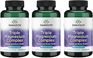 Swanson Triple Magnesium Complex - Mineral Supplement - Natural Support - Featuring Citrate, Oxide & Aspartate - (100 Capsules, 400mg Each, 3 Pack)