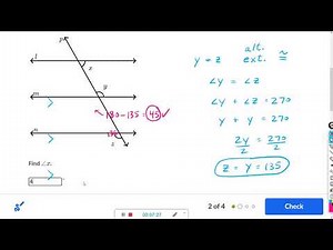 Solving angles formed by parallel lines and a transversal : Khan Academy