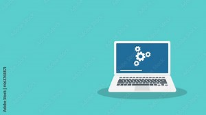 System software update and upgrade concept. Loading process in laptop screen.