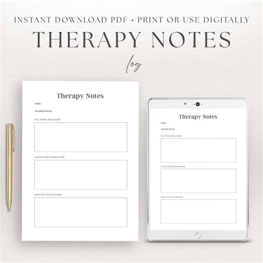 Therapy Notes Log | Counseling Session Tracker | Mental Health Printable | Instant Download PDF - Etsy