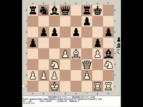 Stockfish 17.1 vs Shredder 13 | Queen's Pawn: Owen Defense #chess