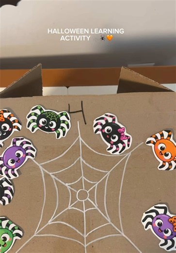 🎃🕷️ Halloween STEM Learning Activity! 🧲🕸️ We made a DIY magnetic spiderweb using cardboard, spider cutouts, paper clips, tape, a magnetic wand, and a dry-erase marker! 🧡 Such a fun way to explore magnetism through play! #halloweenactivities #halloweenforkids #STEMforkids #kidactivities #toddleractivities