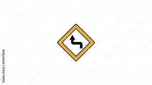 Double sharp turn icon animation video for traffic sign concept , isolated warning signs or symbol 2D animated footage motion graphic design