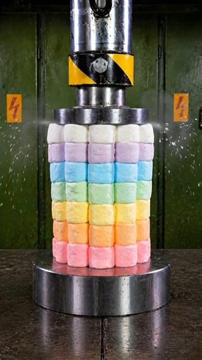 Hydraulic Press vs Rainbow Marshmallow Tower 🌈 Oddly Satisfying ASMR