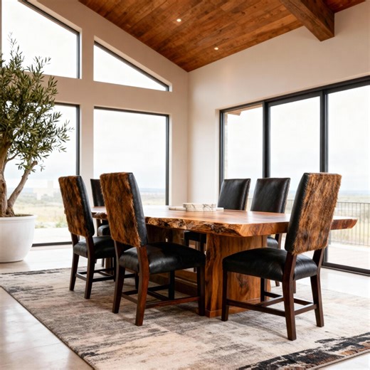 High Back Dining Chair With Cowhide Accent - Black Leather Upholstered Side Chair - Etsy