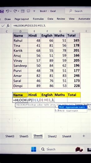 HLOOKUP Function In Excel 🔥 | Excel Tricks For Beginners In Hindi 💯 #shorts #exceltutorial #msexcel