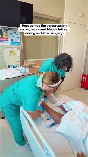 Here comes the compression socks, to prevent blóod clotting, during and after surgery.