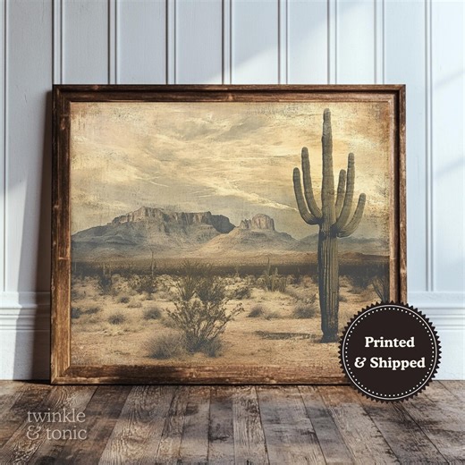 Vintage Desert Wall Art, Western Ranch Print, Antique Southwestern Painting, Muted Country Decor, Cactus Poster, Printed and Shipped - Etsy