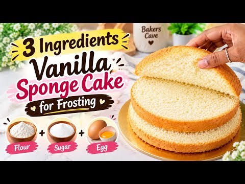 3 Ingredients Vanilla Sponge Cake | Bakery Style Cake for Frosting | Soft & Fluffy Egg Cake