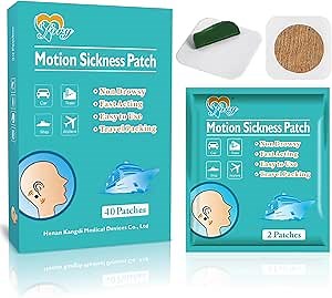 40ct Motion Sickness Patches Non Drowsy – Sea Sickness Patches for Cruise, Car, Airplane, and Other Travel – Waterproof Patch Hidden Behind Ear – Effect Lasts 72 Hours