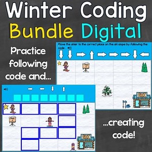 Winter Coding Creating & Following Code Digital Boom Cards Bundle, Hour of Code