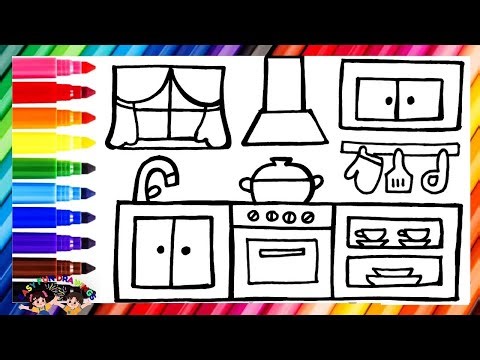 Draw and Color a Kitchen🎨🏡🍳 🥣 🥄 🍴 🍽️ Drawings for Kids