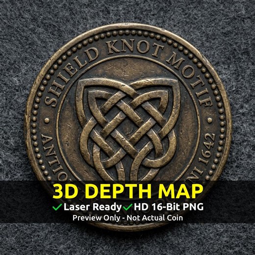 Challenge Coin 3D Depth Map, CNC PNG File, Fiber Laser, Lightburn, Engraving, Embossed, Grayscale, Height Map, Shield Knot Motif Celtic Knot - Etsy