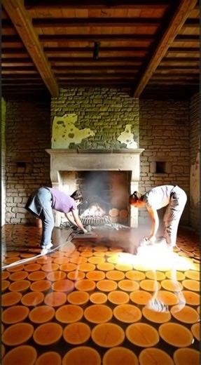 Amazing DIY Epoxy Wood Slice Floor Rustic Room Transformation