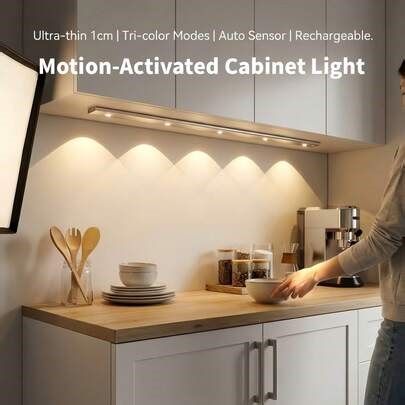 20cm/30cm/40cm/50cm Rechargeable LED Cabinet Light With Motion Sensor & Three-Color Changing Strip, Ultra-Thin Smart Kitchen Counter Lamp, Wardrobe Home Decor Hill Light With Rechargeable Battery & Body Sensor, Self-Adhesive, Wireless, Cordless, Suitable For Cabinets, Shoe Racks, Entrances, With 3 Colors, Decorative Lighting That Works Indoor And Outdoor. Essential Home Accessory For Kitchens, Bedrooms, Wardrobes. | SHEIN