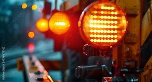 Safety warning lights on machinery, highlighting operational hazards