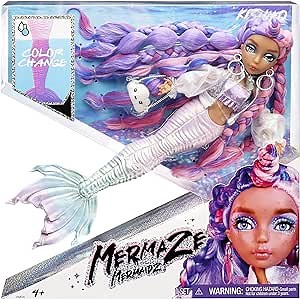 MERMAZE MERMAIDZ Color Change Kishiko Mermaid Fashion Doll Designer Outfit & Accessories, Stylish Hair & Sculpted Tail, Poseable, Collectors Ages 4 5 6 7 8 to 12+, Multicolor (581352)