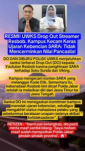 RESMI! UWKS Drop Out Streamer Resbob. Kampus Kecam Keras Ujaran Kebencian SARA: Tidak Mencerminkan Nilai Pancasila! #ResbobDO #UWKS #DiburuPolisi #KaburKeJateng #TangkapResbob #StopSARA #VikingPersib #SanksiTegas #BeritaViral #InfoHukum #Trending #VideoViral #Netizen62 #ReelsFB #ViralIndonesia #TrendingTopic #BeritaTerkini #InfoUpdate #KabarTerbaru #NetizenBersuara #ViralHariIni #InfoViral #Warga62 #Viral #Trending #Fyp #Reels #VideoViral #FacebookPro #FypDong | Info A1